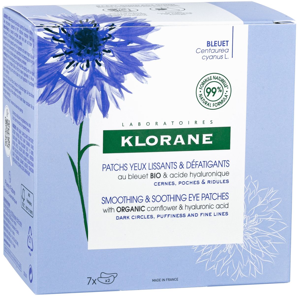 Klorane Cornflower Изглаждащи и успокояващи пачове за очи с органична синя метличина 7х 2бр