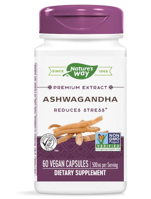 Ашваганда, Ashwagandha 500 мг х 60 капсули Nature’s Way